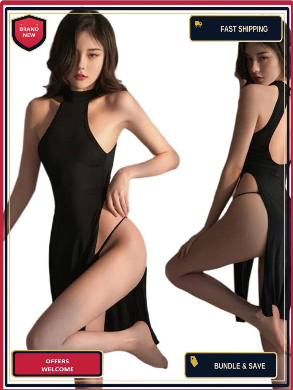 SINROYEE Sexy Lingerie Nightshirt Sleeveless Mini Cheongsam Sleepwear Anime